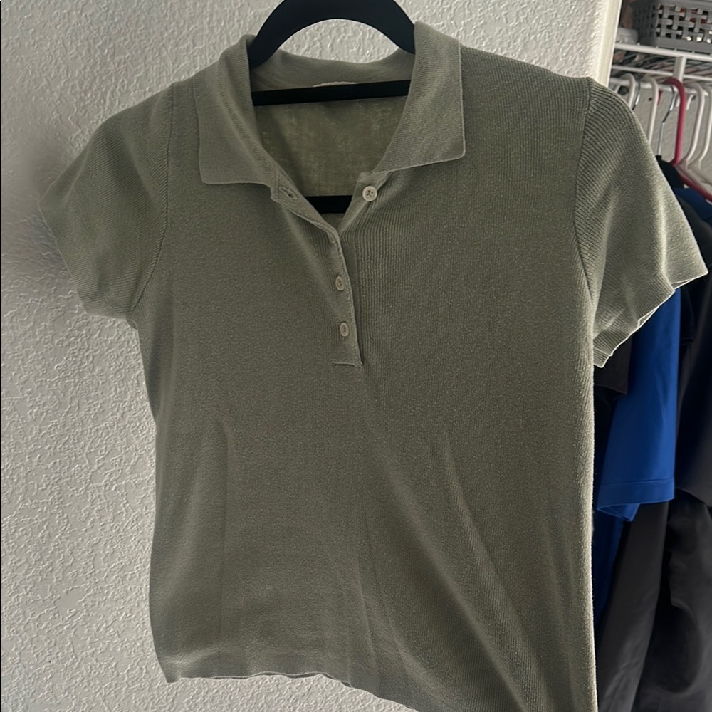 Fitted Green Short Sleeve Button Down Polo